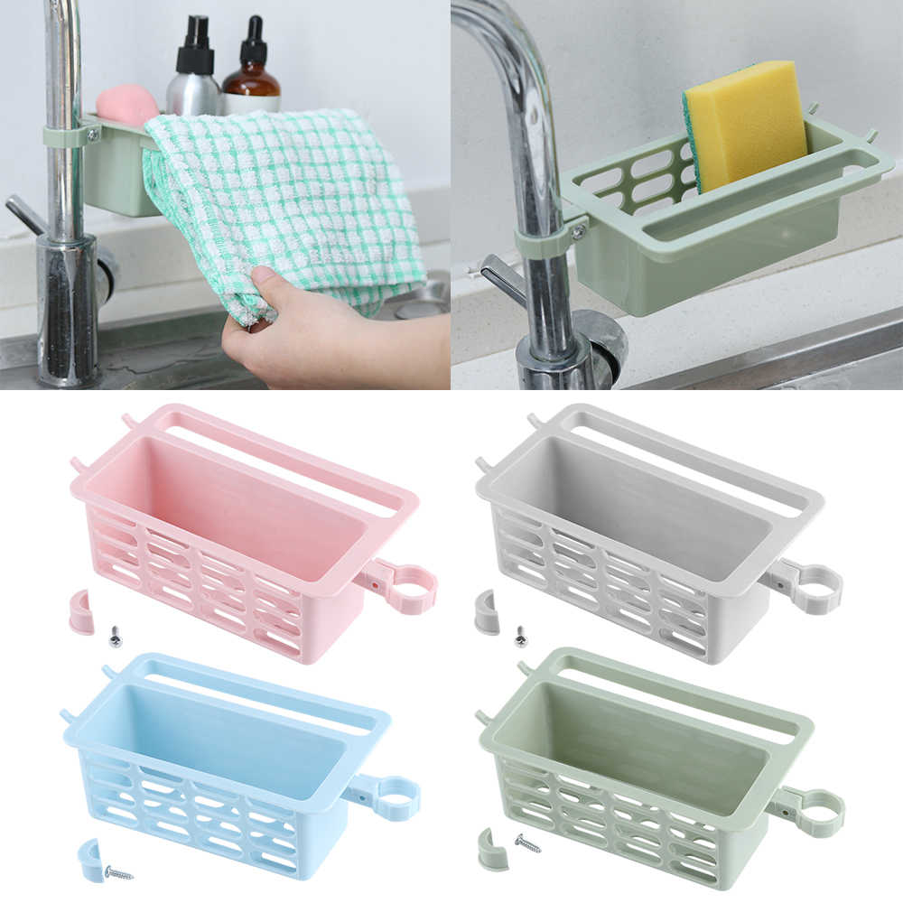 Kitchen Sink Sponge Hanging Basket, Dishcloth Hanger, Hook Soap Box Storage Organizer, Faucet Drain Plastic Rack Container Kitchen Sink Sponge Hanging Basket, Dishcloth Hanger, Hook Soap Box Storage Organizer, Faucet Drain Plastic Rack Container